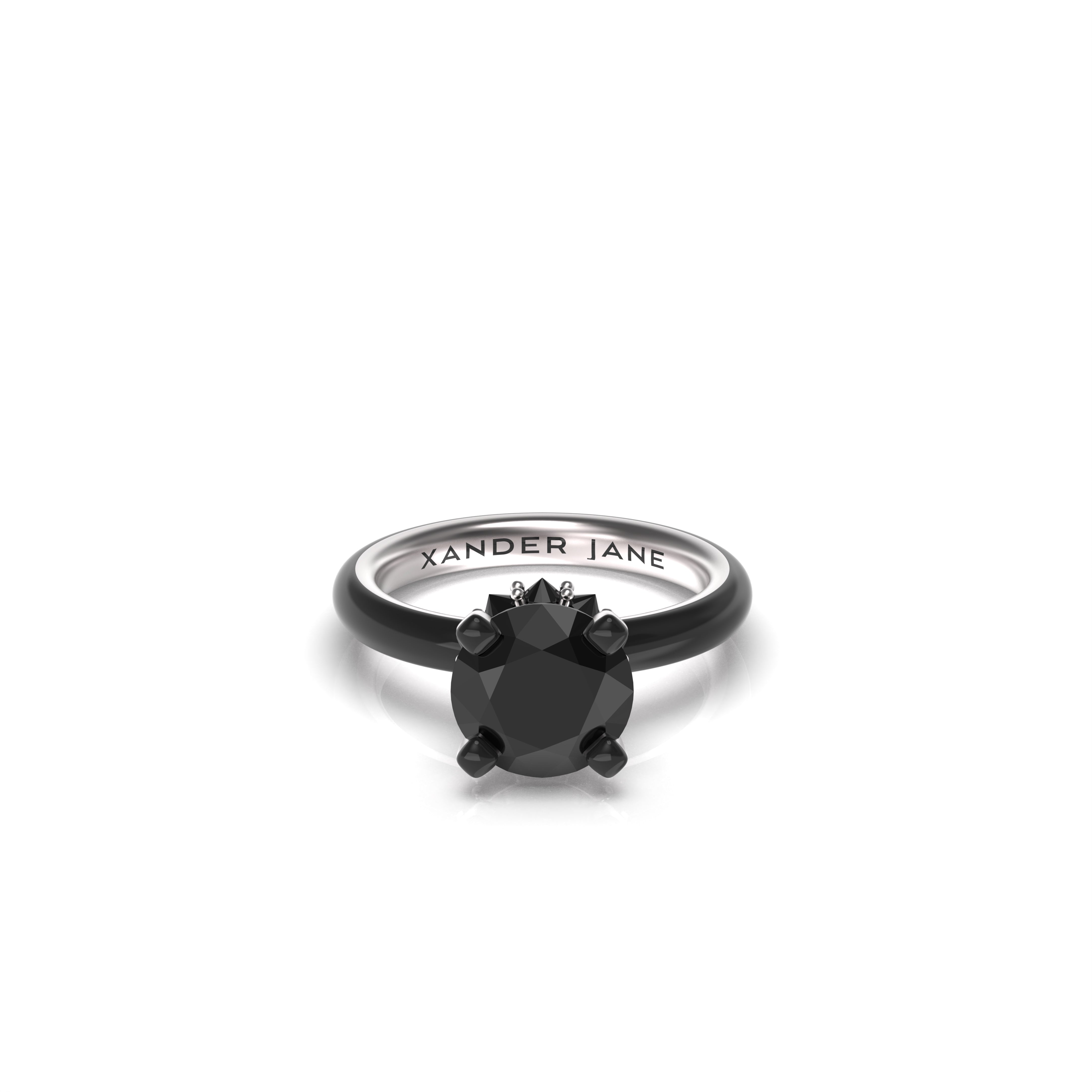 Eclipse black diamond engagement ring featuring 2.70ct center stone with black ceramic and white gold setting